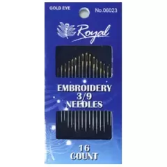 Набір голок Embroidery 3/9 для вишивання гладдю з золотим вушком Royal
                , (арт. 14731)