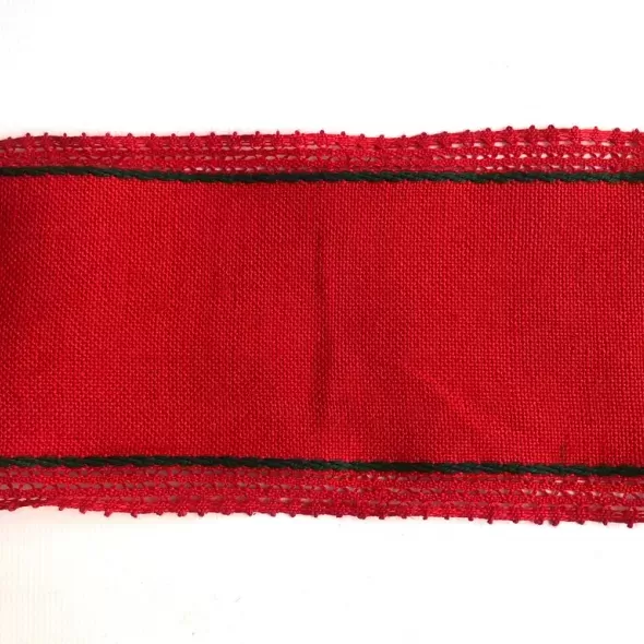Лента-канва 90. Красный с зеленым кантом и кружевом.  (арт. 18428) | Фото 2