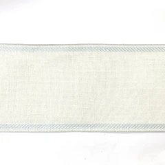 Лента-канва 950/100. Молочный лен с голубым кантом