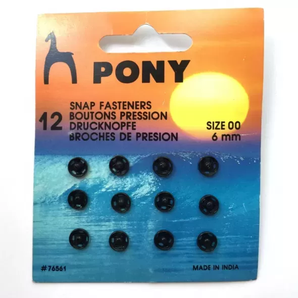 Кнопки потаємні латунні Pony (Snap Fasteners Brass) (чорні 6 мм)  (арт. 10802)
