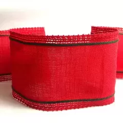 Лента-канва 90. Красный с зеленым кантом и кружевом.
                , (арт. 18428)