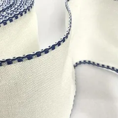 Лента-канва 1090/110-19. Молочный лен с голубым кантом
                , (арт. 20607)