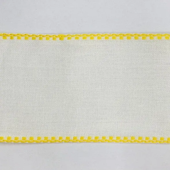 Стрічка-канва 1090/110-4. Білий льон з жовтим кантом  (арт. 20606) | Фото 2