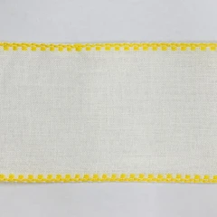 Лента-канва 1090/110-4. Белый лен с желтым кантом