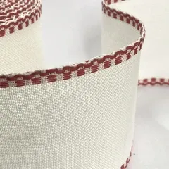 Лента-канва 1090/80-43. Молочный лен  з бордовим кантом
                , (арт. 20609)