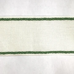 Лента-канва 888/100-23. Молочный лен з зеленым кантом