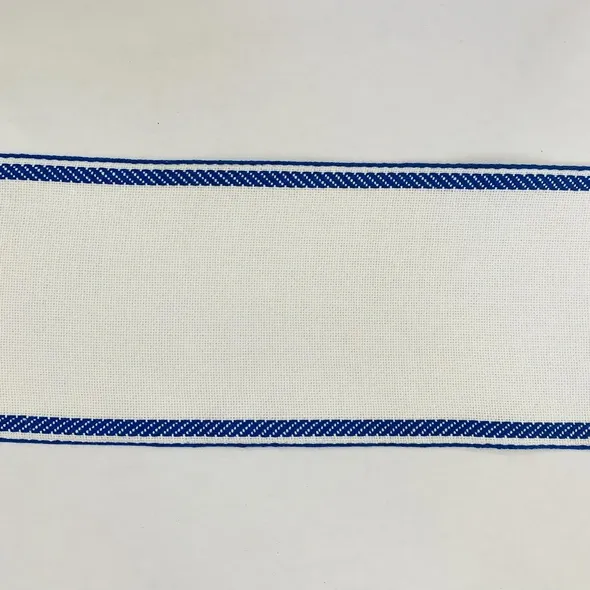Лента-канва 910/100-19. Молочный лен с синим кантом  (арт. 20600) | Фото 2