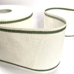 Стрічка-канва 940/100-2390. Молочний льон з зелено-золотим кантом
                , (арт. 20618)