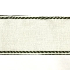 Лента-канва 950/100-52. Молочный лен з зеленым кантом