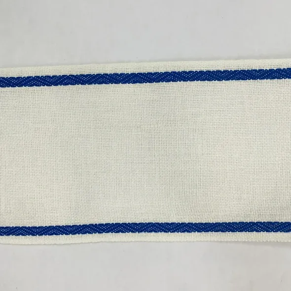 Лента-канва 980/100-19. Белый лен с синим кантом  (арт. 20614) | Фото 2
