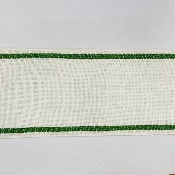 Лента-канва 980/100-23. Белый лен с зеленым кантом  (арт. 20595) | Фото 2