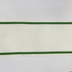 Лента-канва 980/100-23. Белый лен с зеленым кантом