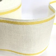 Лента-канва 980/100-4. Молочный лен з желтым кантом
                , (арт. 20625)